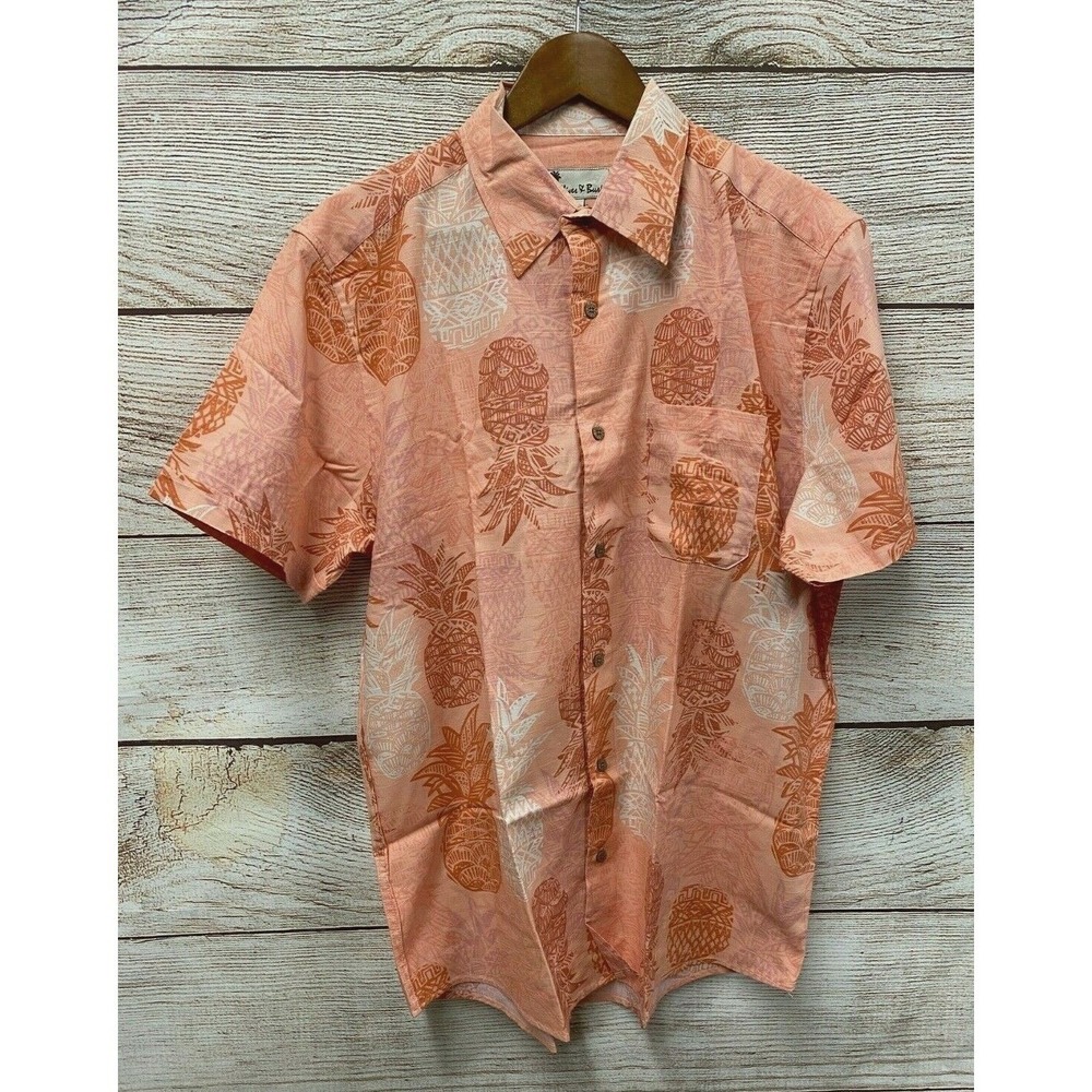 Oliver & Burke Shirt Mens Medium Coral Pineapple Print Button Down Shirt New